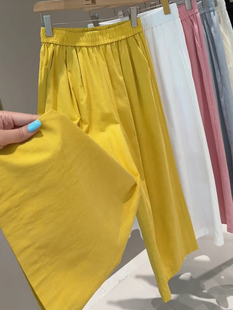 欧货2025夏季新款显瘦百搭松紧腰纯色棉麻阔腿休闲裤下装九分裤女