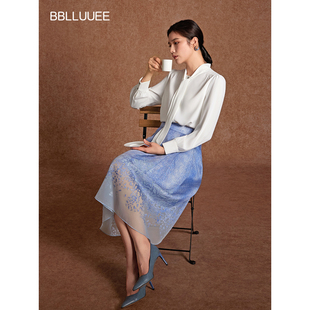 【米儿甄选】【诗意定位花】粉蓝衣橱26春新款通透水溶半身裙