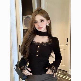 秋冬2025洋气方领挂脖领德绒保暖女显瘦内搭德绒打底衫 百搭上衣