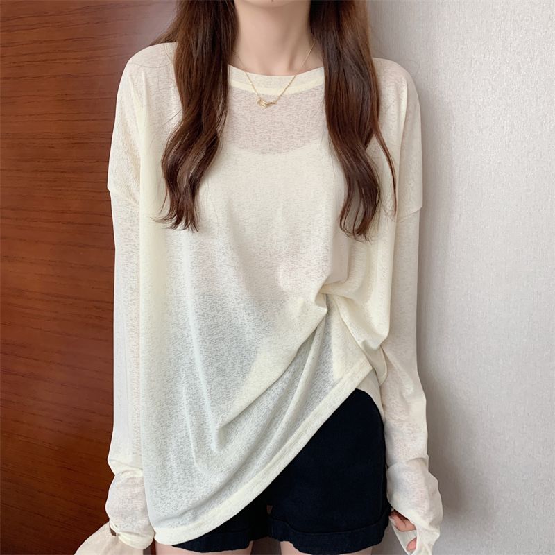 慵懒风宽松薄款防晒长袖T恤女