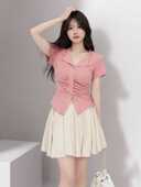 大码 设计感小众t恤遮肉翻领上衣 女装 胖mm2024夏日多巴胺穿搭短袖