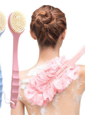 営浴花新款蓝色粉色米色二合一长柄软毛神器洗澡巾搓澡不求人沐浴