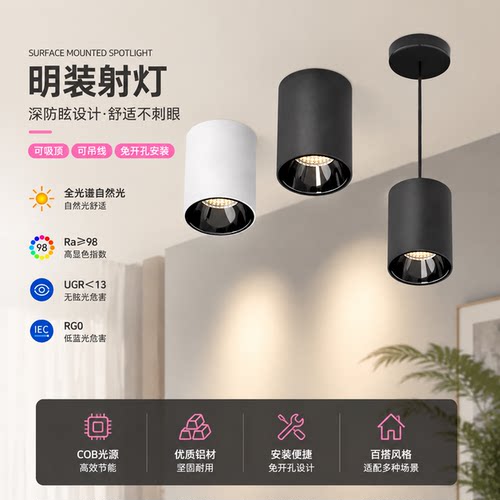 LED明装COB免开孔聚光筒灯
