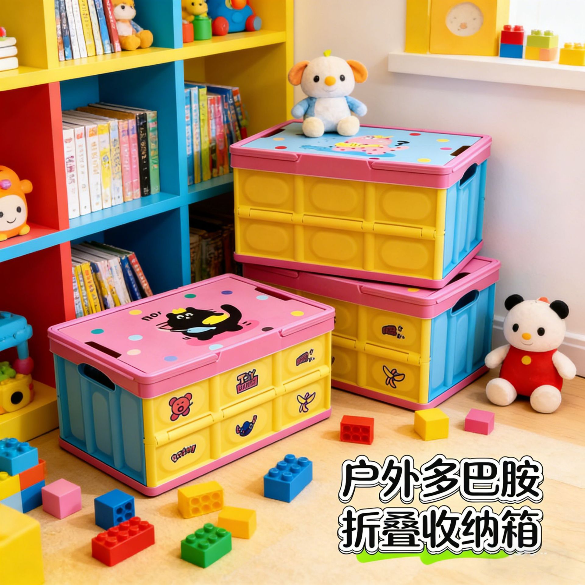 多巴胺露营收纳箱子后备箱整理箱储物箱野餐箱子可折叠拼豆收纳箱