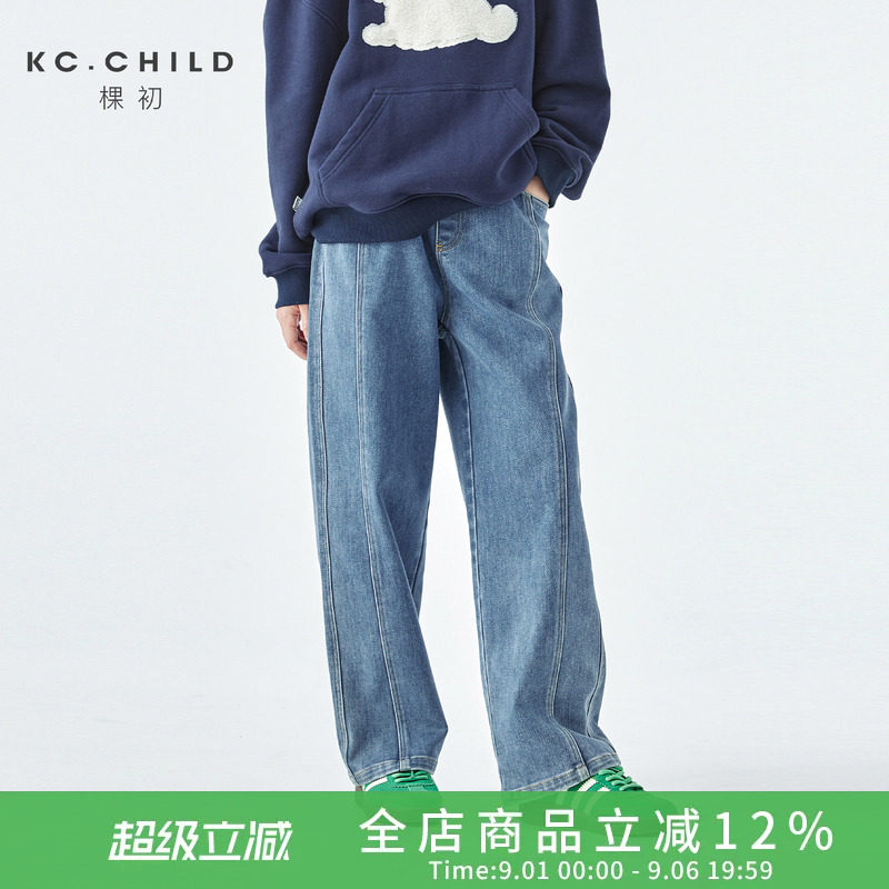 棵初水洗蓝分割设计薄绒牛仔裤图片