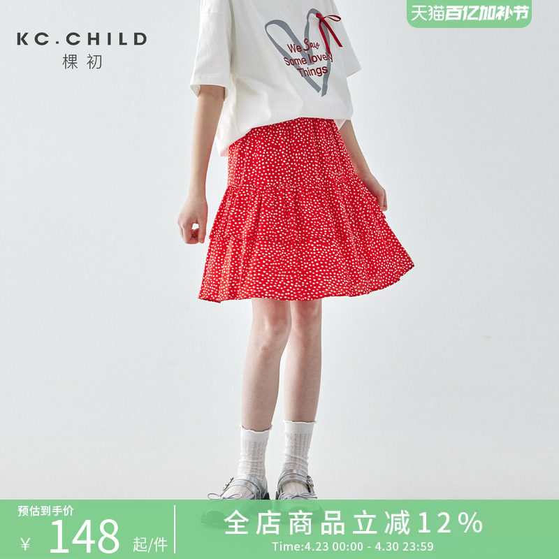 棵初2026夏季新款亲子中大女童红色波点A字半裙纯棉内衬蓬蓬裙