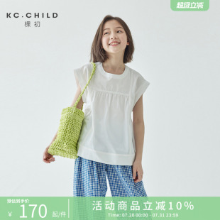 新品 花边飞袖 棵初2025夏季 女童法式 上衣亲子款 俏皮甜美纯白衬衫