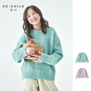 棵初25年秋冬新款 亲子中大女童彩点复古圆领毛衣保暖羊毛混纺上衣