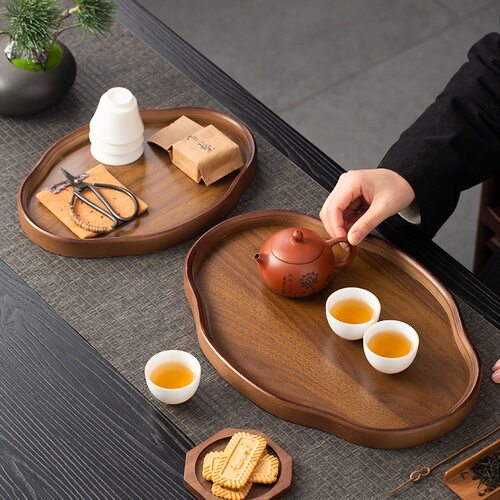 中式复古胡桃色竹木质收纳托盘餐盘轻奢创意竹制客厅果盘茶盘茶托
