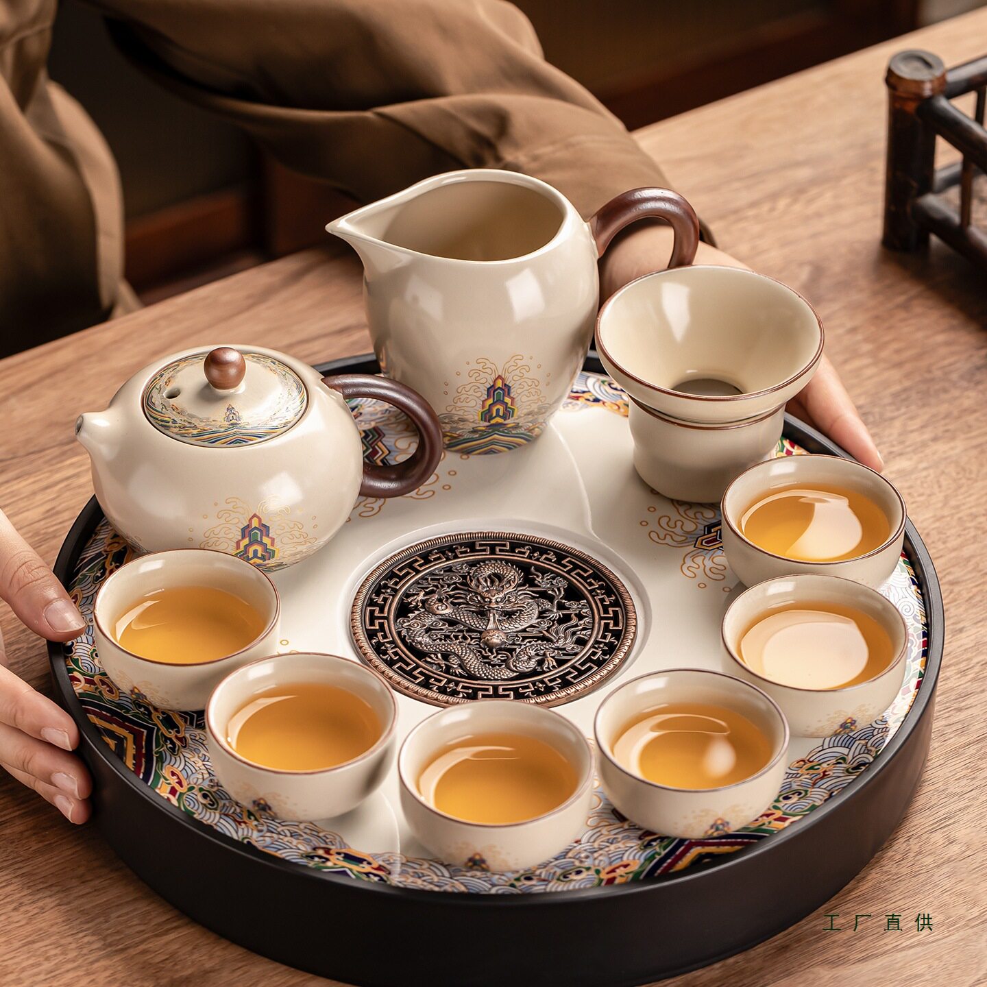 汝窑功夫茶具套装2025新款家用泡茶壶茶杯茶盘整套办公室会客喝茶