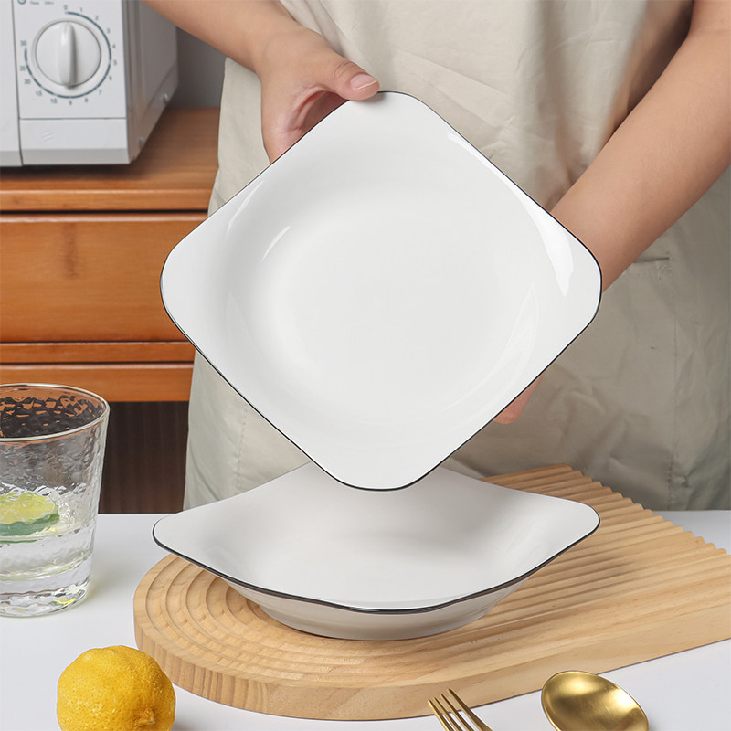 怀瑾盘子菜盘家用陶瓷餐具简约感如意盘方盘汤盘饭盘餐盘塘祥