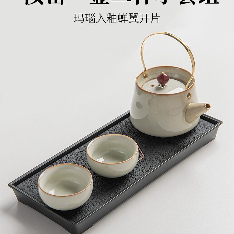 汝窑功夫茶具小套装家用个人用酒店单人饮泡茶一壶二杯干泡茶盘台