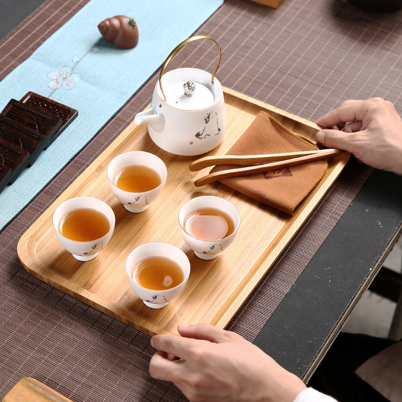 晟佑 家用竹制小茶盘方形干泡盘小号竹制迷你托盘茶海台功夫南舟