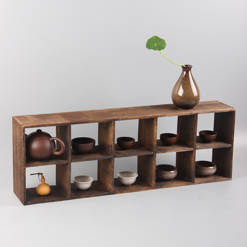 茶具收纳展示架 茶杯架 壶架 烧桐木小多宝格 摆件展柜 简约 南舟