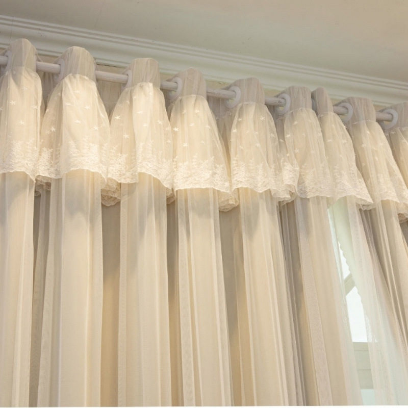 网红遮光隔热窗帘布纱一体韩式双层公主风卧室客厅米色飘窗一件