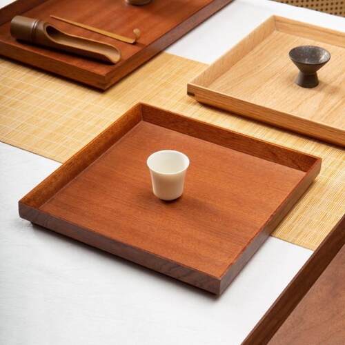 酒盘托盘木托盘木质日式茶杯盘餐盘实木圆形盘点心盘水杯茶盘长方