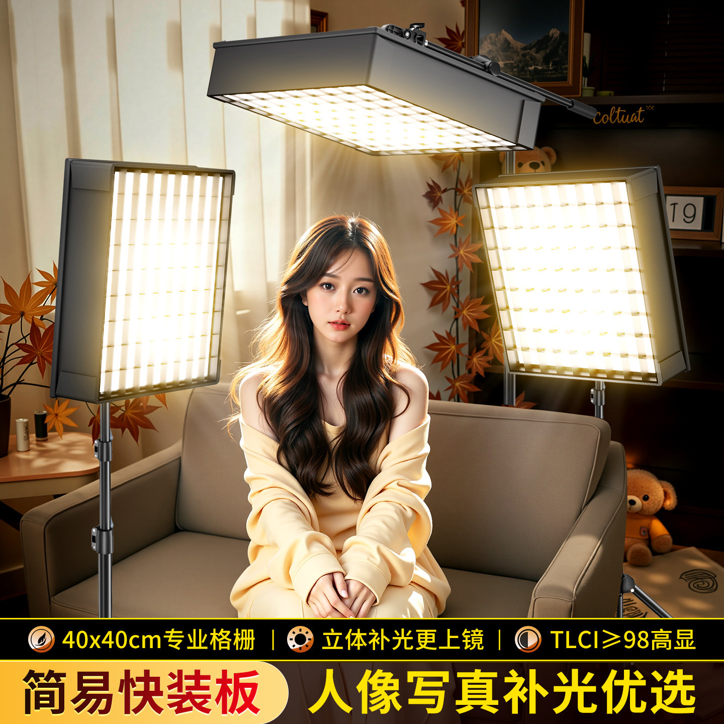 专业直播间led卷布灯摄影拍照室内服装主播专用人像发丝轮廓打光直播顶灯影棚摄影补光灯拍视频柔性灯光设备