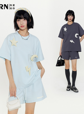 RARN/热爱如你  可拆卸立体星月休闲T恤+短裤套装RA24SS101