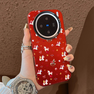 适用于vivox300pro手机壳支架满屏白棕木马年x100ultra新品 90s红色彩银60全包70防摔套x200promini 80男女款