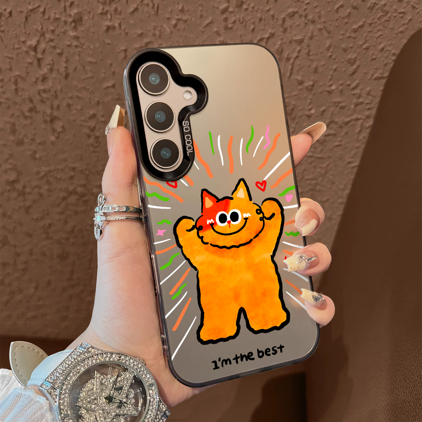 适用于三星GalaxyS25ultra手机壳发光橙猫支架彩银s22新品s24+男女款s21FE全包note20防摔套简约s23plus