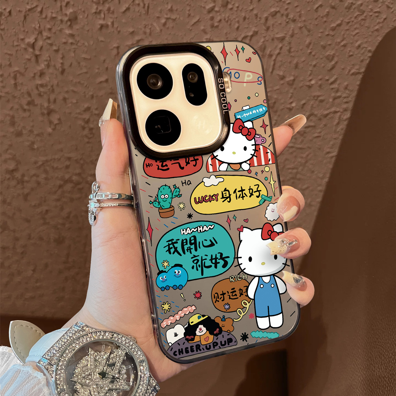 适用于OPPOFindx9pro手机壳蓝裙白猫超开心支架彩银新品x7ultra至尊版男女款全包x6/x5防摔保护套简约findx8