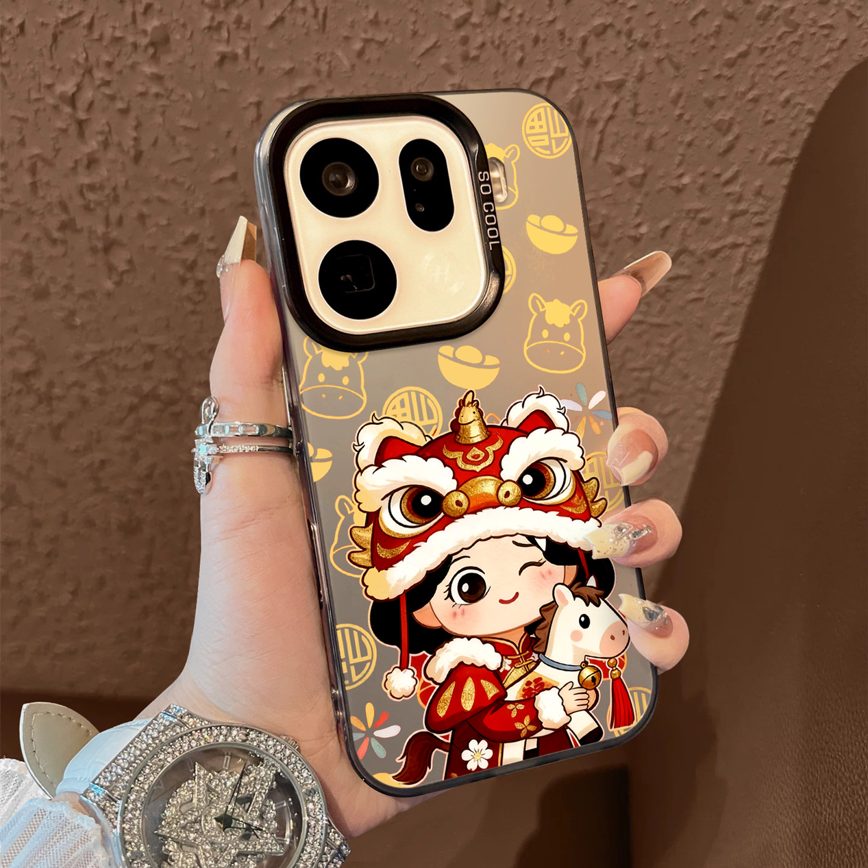 适用于OPPOFindx9pro手机壳虎头帽抱马女孩支架彩银新品x7ultra至尊版男女款全包x6/x5防摔保护套简约findx8