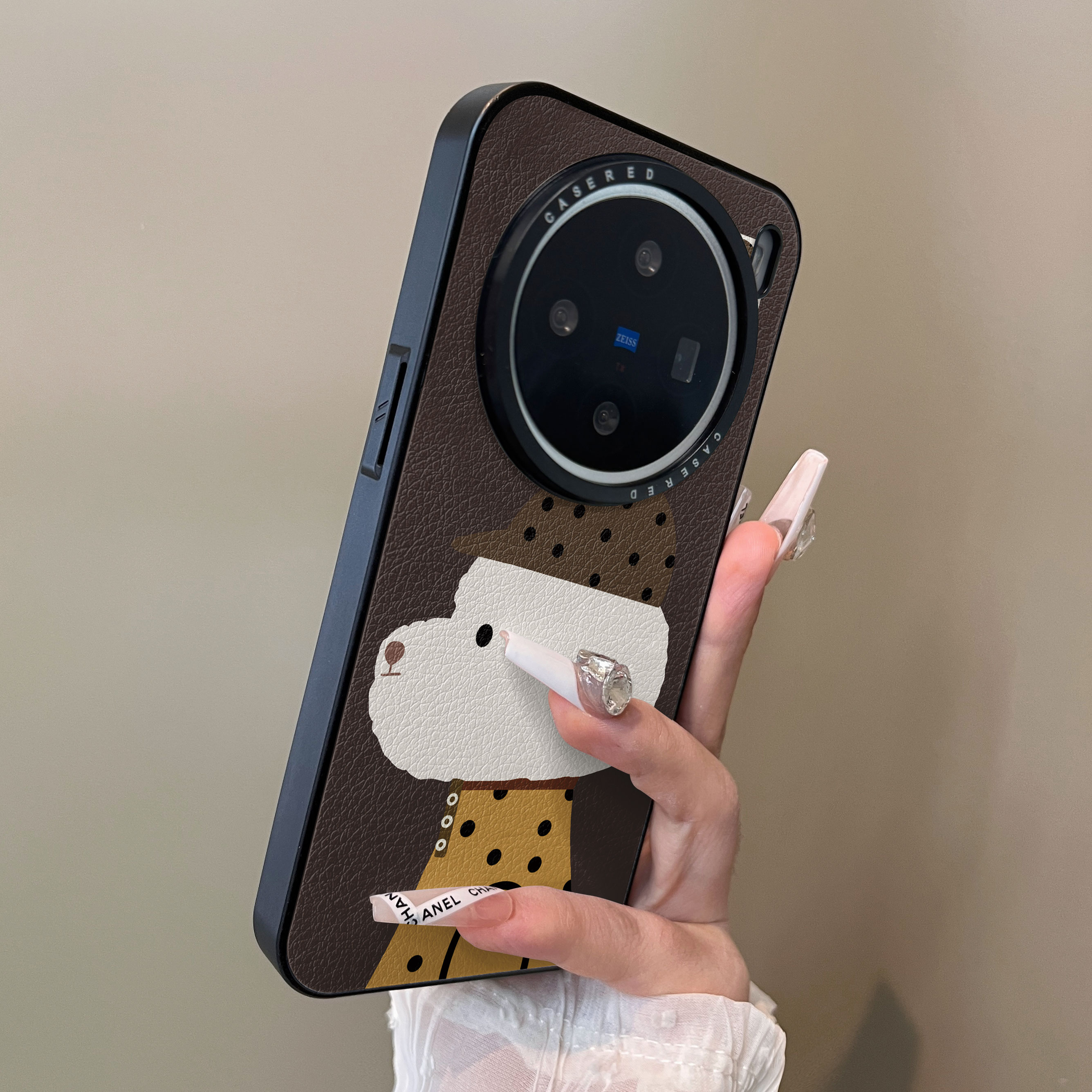 适用于vivox300pro手机壳x100s刀锋小羊皮圆圈棕帽狗狗s20支架s30简y300i约MINI新款套防摔男女生x200ultra