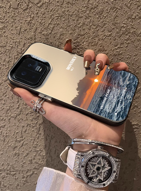 适用于小米14手机壳简约海面日落彩银高级感12spro外全包11ultra个性创意新款男女生13pro套12超薄红米note13