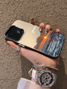 适用于小米14手机壳简约海面日落彩银高级感12spro外全包11ultra个性创意新款男女生13pro套12超薄红米note13