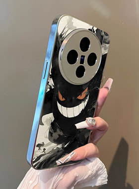 适用于vivox200promini手机壳黑色水墨呲牙支架小羊皮x60/70/80外全包防摔y200i新款男女90s/x100至尊套