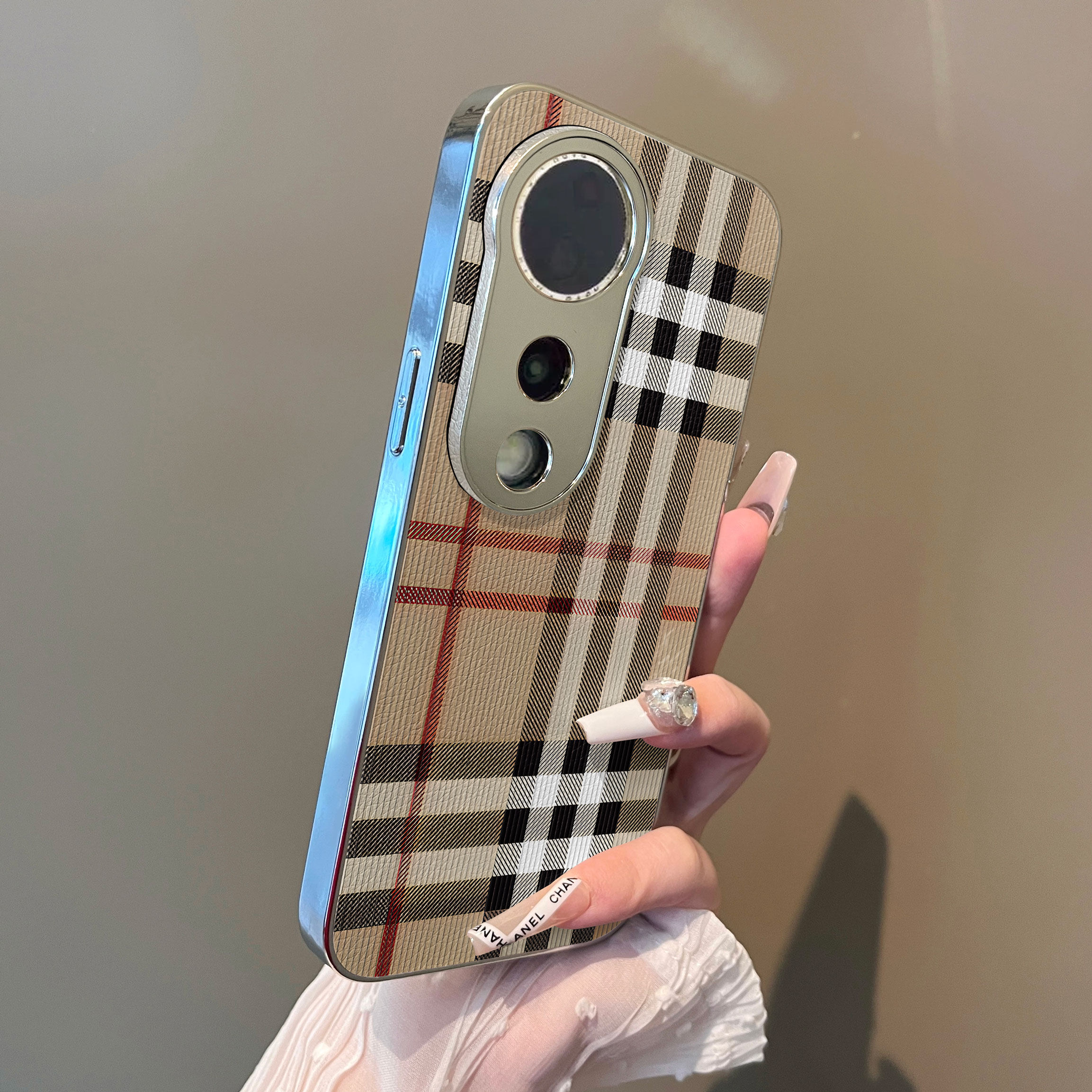 适用于vivos20pro手机壳米黑白格子支架小羊皮s10/s12/15e全包防摔s16高级感新款vivis17/s18pro套女生19