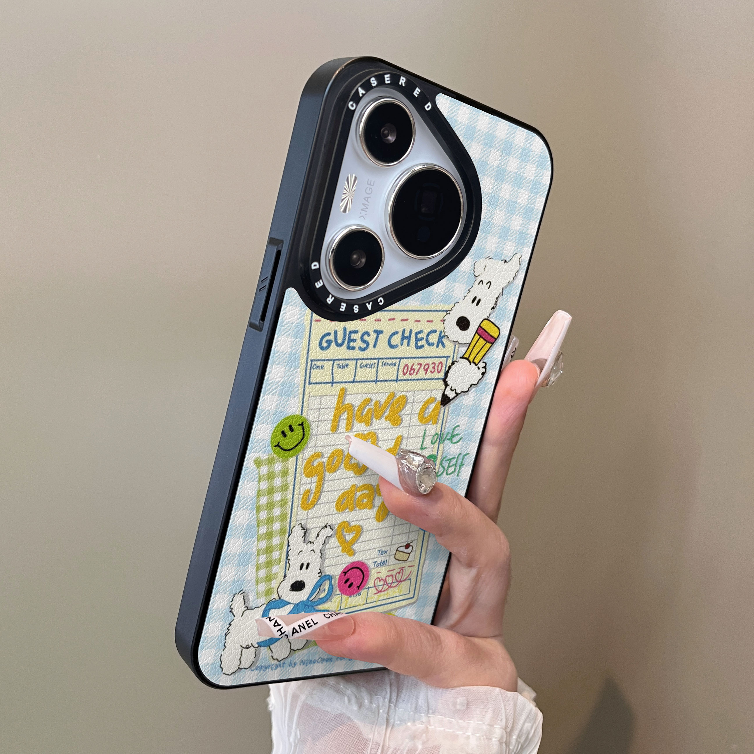 适用于华为pura80pro+手机壳微笑写日记狗p80plus十刀锋小羊皮支架p60简约p40新款p50e套防摔男女生p70ultra