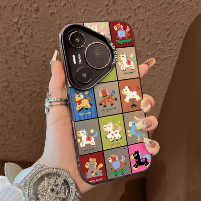 适用于华为pura80pro十手机壳格子各色马年支架高级感p60art简约p40+彩银p50e套防摔p30新款男女p70ultra红色