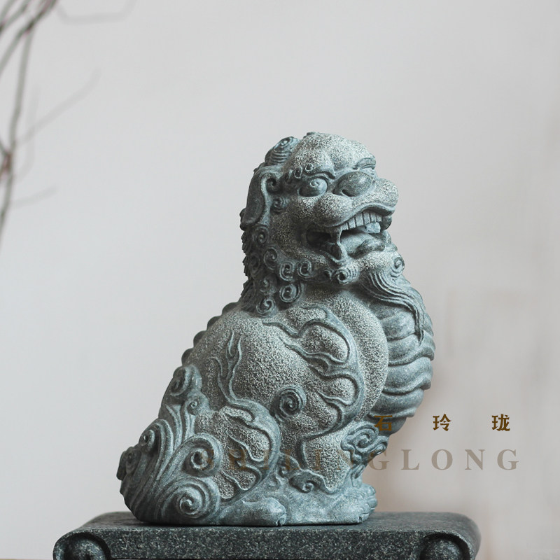 复古案头狮招财貔貅摆件青石雕刻装饰品精品办公室内茶台酒柜陈设