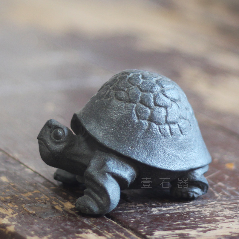 将军龟象龟乌金石茶宠摆件可养个性手工茶玩创意小石雕件招财镇宅