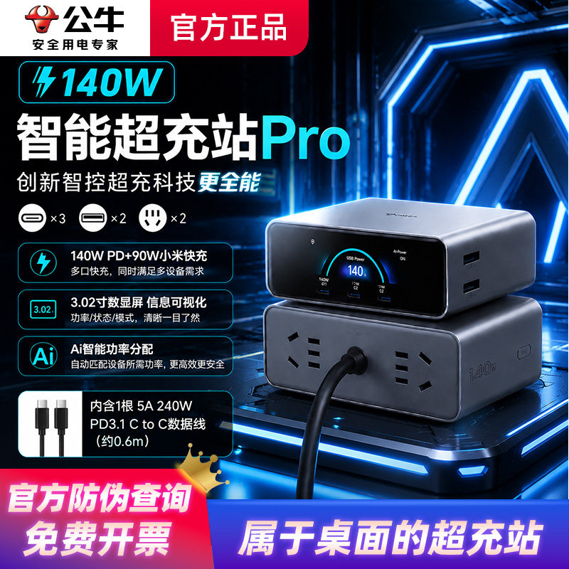 公牛140W数显超充站快充插座