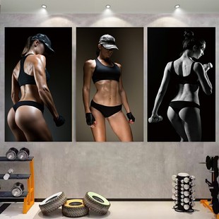 健身房励志海报自粘墙纸贴画健美美女马甲线图片宿舍墙装饰画墙布