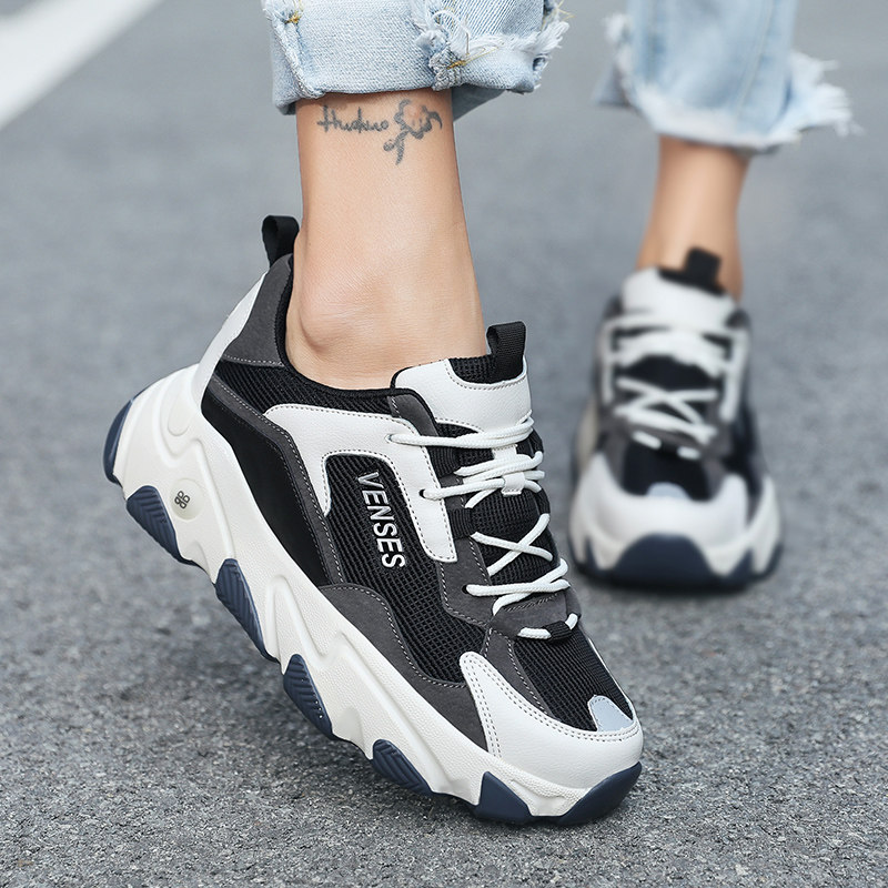 韩版透气网面厚底老爹鞋女