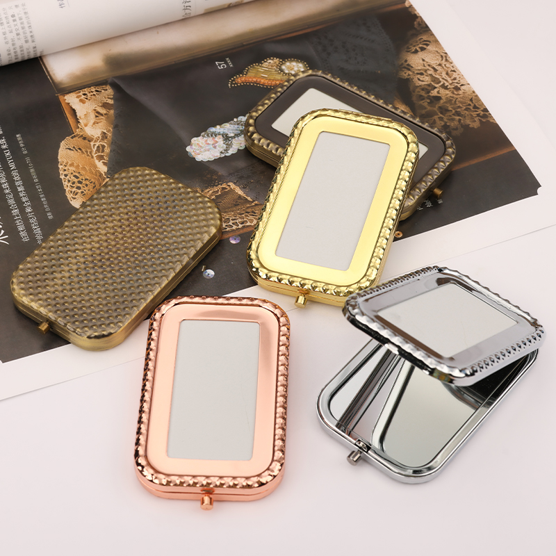 手工diy小镜子双面折叠长方形金属化妆镜底座配件底胚随身补妆镜