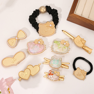 非遗宋锦猫头可爱儿童发卡包布底空托手工diy刘海侧边夹发圈发绳