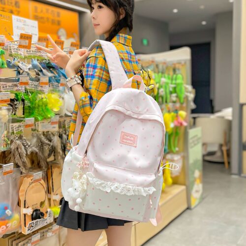 高颜值学院风双肩包女小学生可爱蕾丝痛包大容量轻便书包初高中生