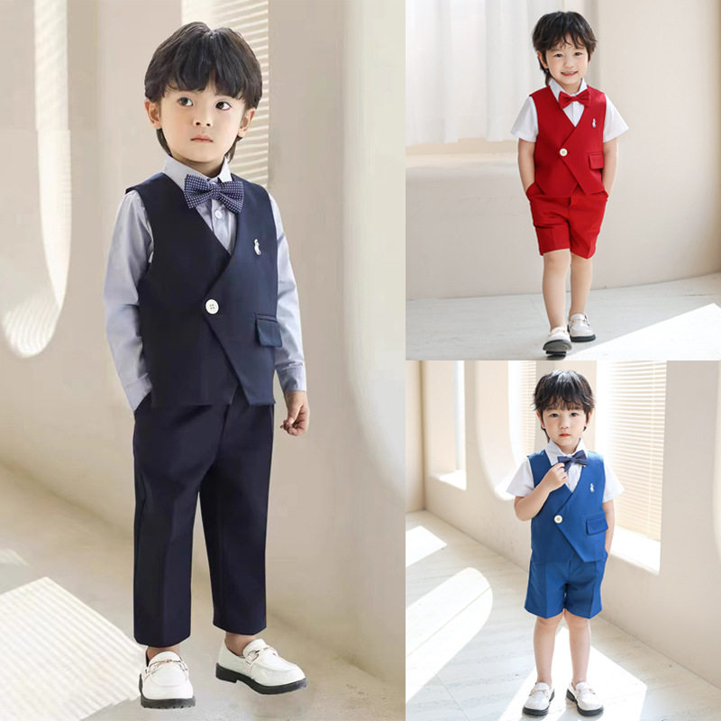 儿童马甲套装男童花童礼服宝宝周岁中童钢琴演出服绣花衣服背带裤