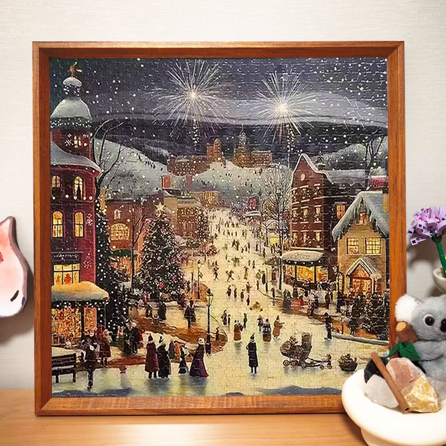 500片圣诞广场拼图框45*45实木方形相框拼图裱框65*65铝合金画框