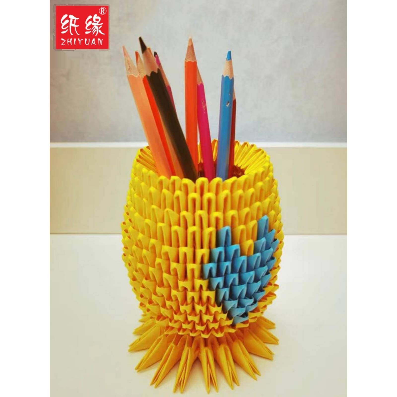 纸缘手工三角插折纸菠萝笔筒DIY礼物学生笔筒制作材料包半成品