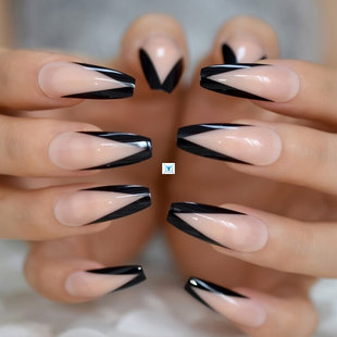 Ballerina False Nails Nude Large V Shape Extra Long Coffin