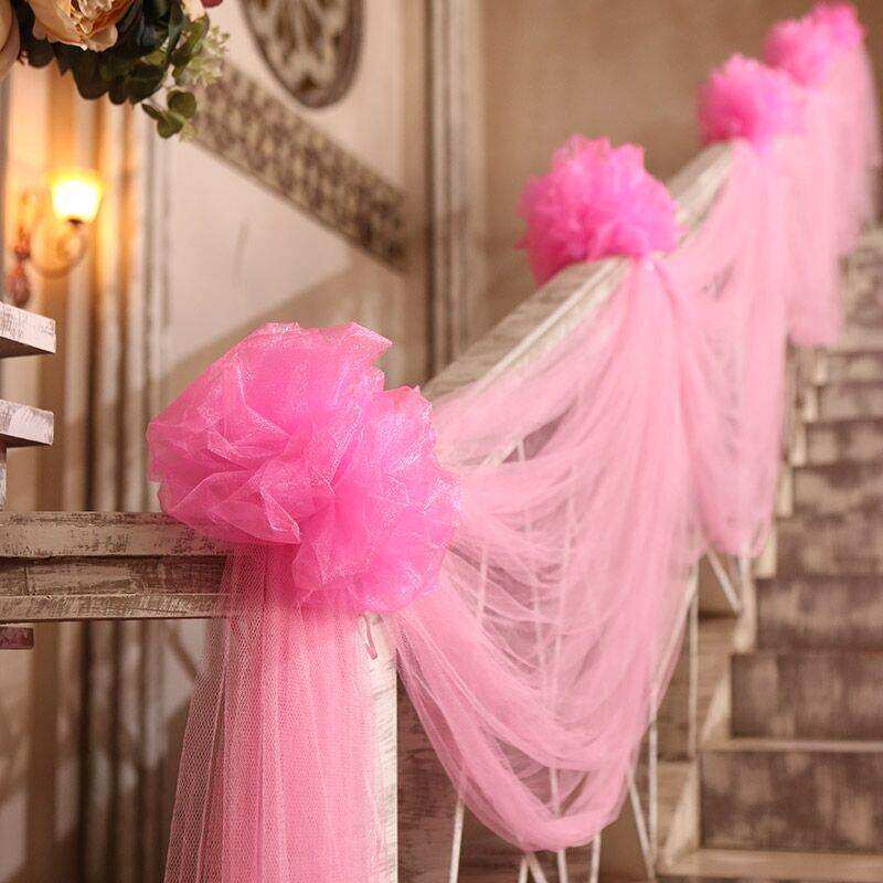 家用香槟色纱幔清新高档楼道丝带婚庆纱幔结婚婚礼装饰纱布网纱