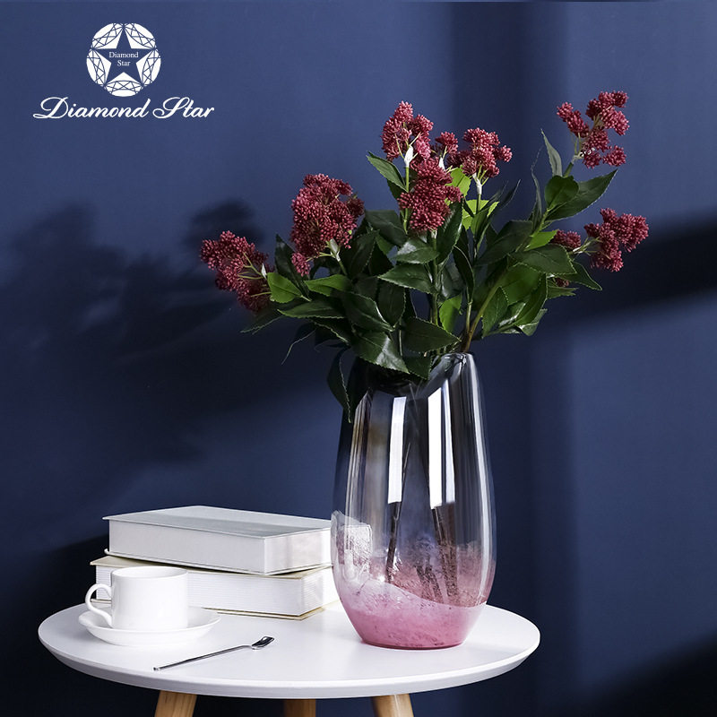 粉色新春开运扁口个性创意玻璃花瓶插花器家居装饰摆件 美丽商行aa 淘优券