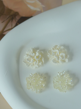 甜橙 |温柔白茶~法式复古超仙白色花朵耳钉原创清新手作耳环/耳夹