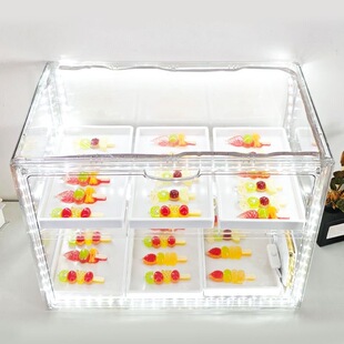 新款糖葫芦展示柜带灯带透明亚克力桌面收纳盒带盖防尘摆摊工具