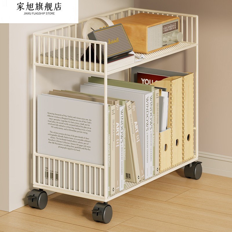 桌下置物架可移动带轮落地桌旁小书架办公桌边推车书本收纳书柜